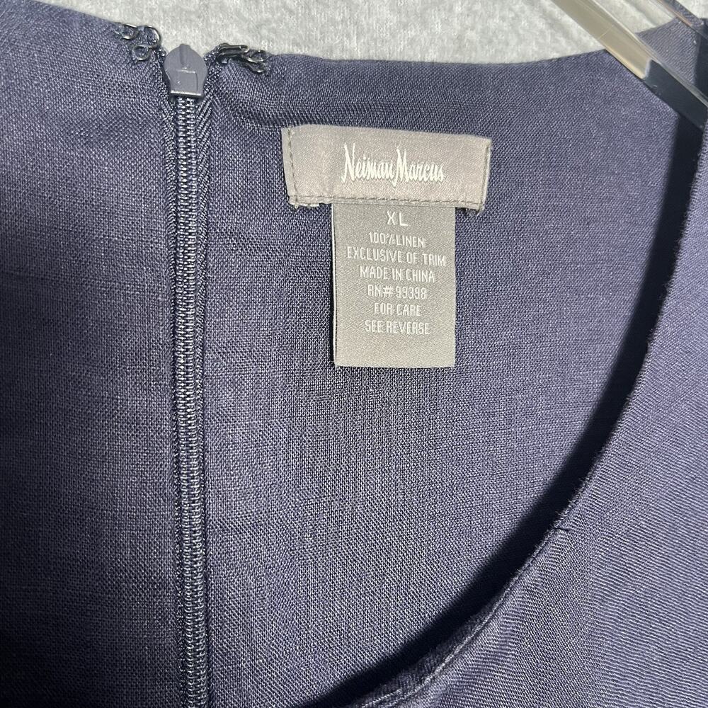 Neiman Marcus Womens XL Navy 100% Linen Shift Dress Sleeveless Pleated NWT - Picture 5 of 5